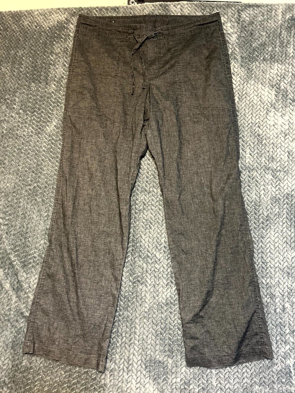 prAna Ankle Pants Womens Large Charcoal Gray Stretch Drawstring Waist Wide Leg